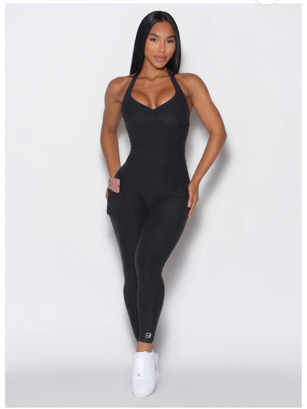 Bombshell Sportswear Black Halter Jumpsuit with Pockets | Size XS